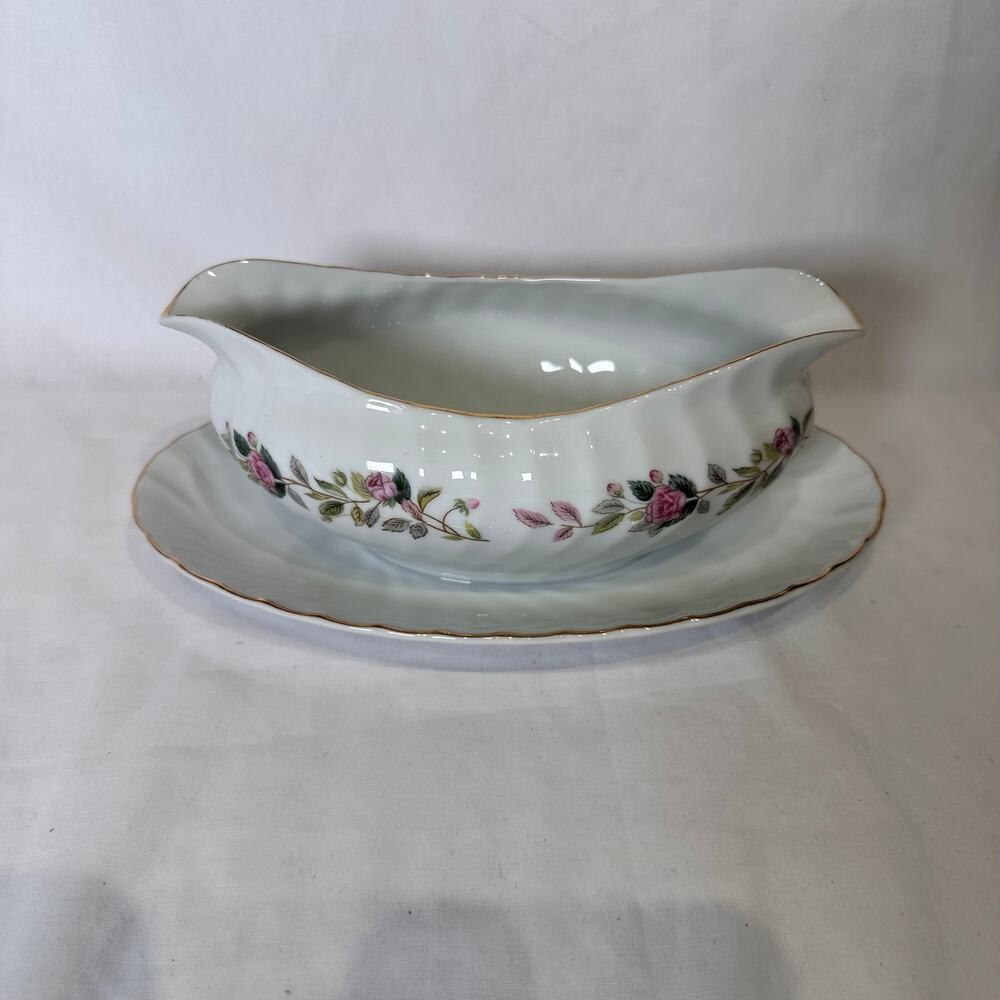 Creative Fine china Regency Rose 2345 Gravy Boat Attached Dish Japan 1960's